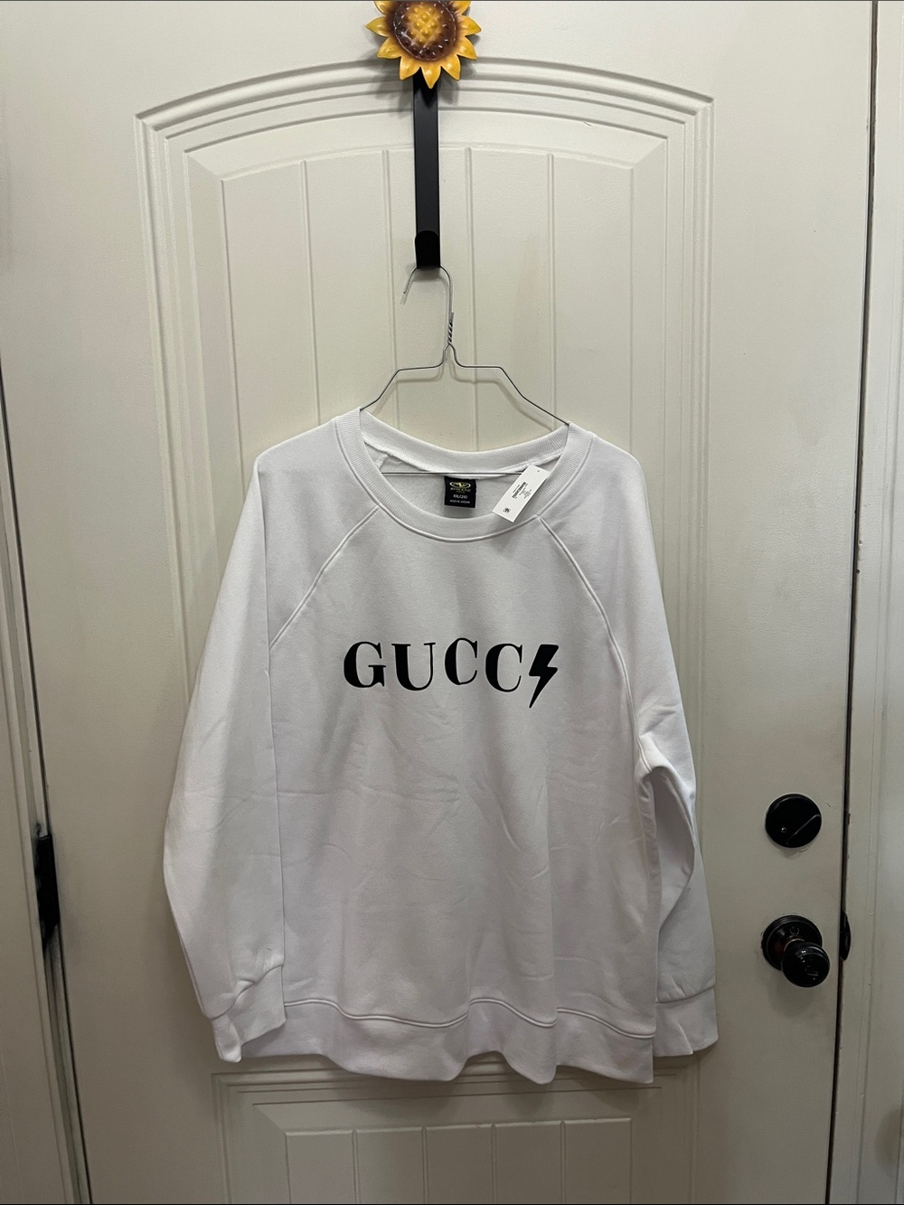 Athletic Works White Sweatshirt with Black GUCC Style Logo